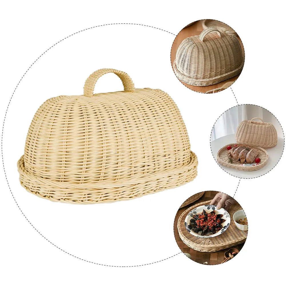 

1 Set of Fruit Storage Tray Food Cover Kitchen Protective Cover for Bread Khaki