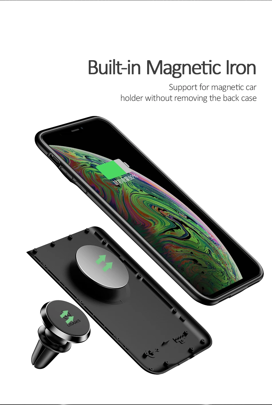 USAMS Батарея Зарядное устройство чехол s для iPhone X XR XS 6 6s 7 8 плюс 3000/4200 мА/ч, Мощность банк чехол тонкий внешний блок резервного Зарядное устройство Чехол