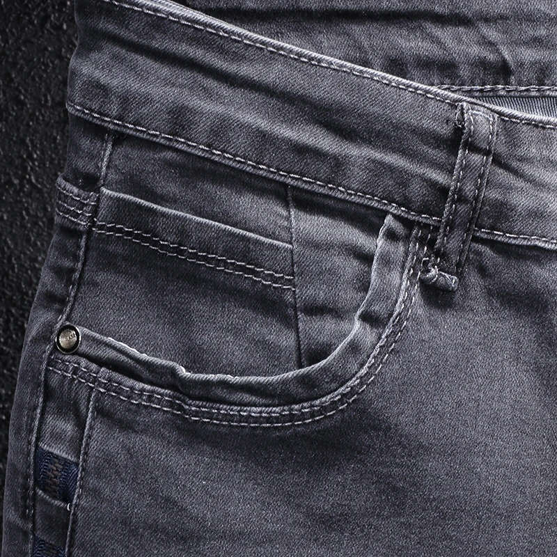 Newly Designer Fashion Men Jeans Retro Black Gray Slim Fit Elastic Casual Denim Pencil Pants Street Korean Style Stretch Jeans