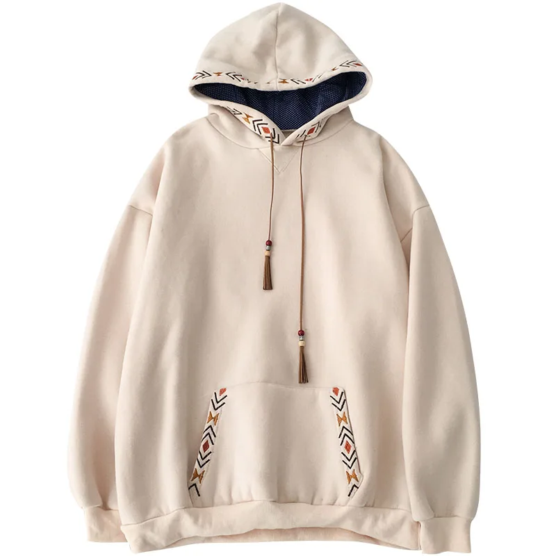 

Kimutomo Fashion 2021 Spring Embroidery Hoodies Women Long Sleeve Solid Pocket Pullovers Ladies Outwear Casual Korean Chic