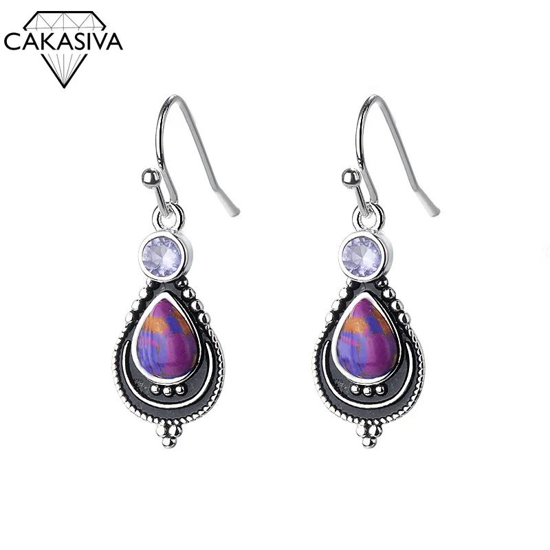 

Women's Vintage Thai Silver Purple Dragon Crystal Earrings Fashion Purple Turquoise Earrings Gift Jewelry