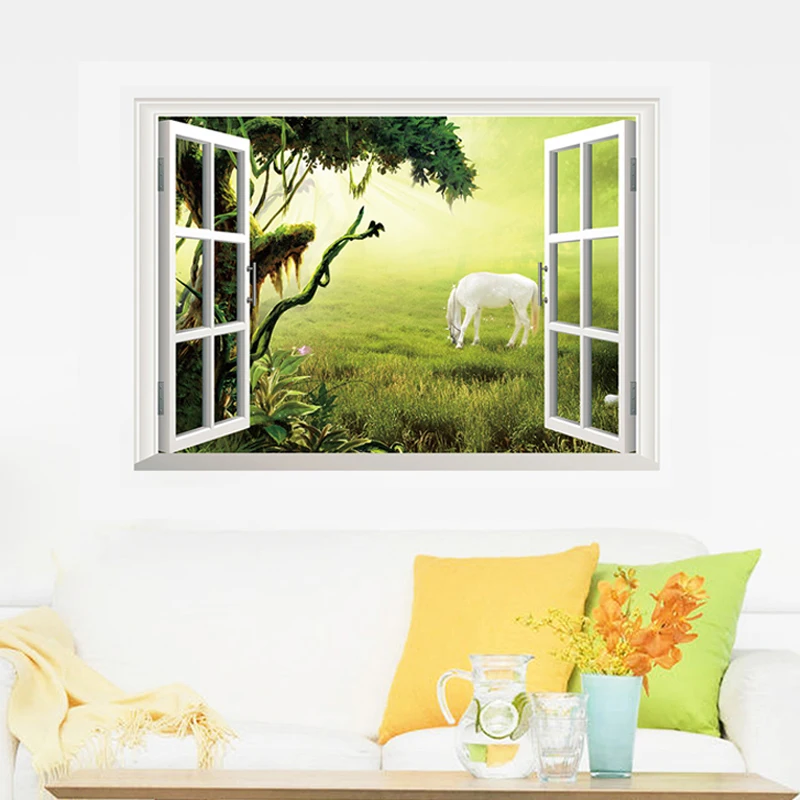 

Fake window 3D beautiful landscape wall stickers for home decoration living room bedroom decals mural poster sticker on the wall