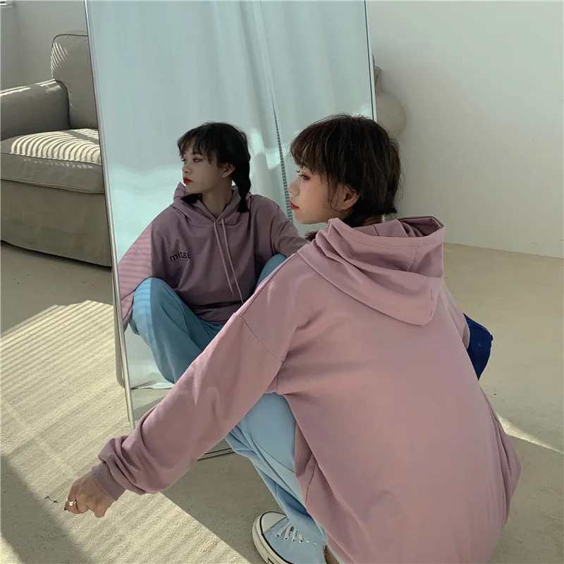 

XIBUSANA 2020 Winter New Polyester Letter Hoodies for Women Casual Long Aleeve Pullovers Loose Harajuku Sweatshirt Pocket Female