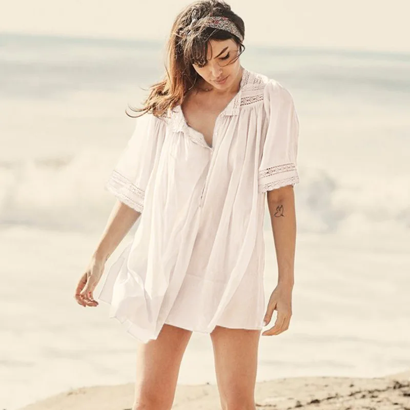 Белое пляжное платье туника для пляжа накидка на бикини Saida de Praia Vestido 2021 купальный