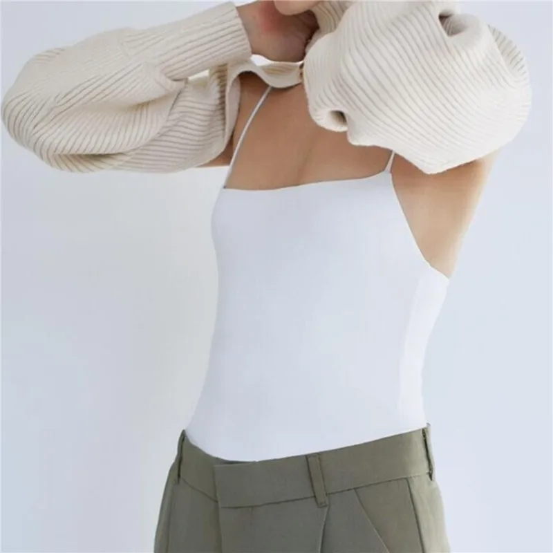 

Творческий для женщин с высоким, плотно облегающим шею воротником; Пикантные короткие свитер 2021 Новая мода женские длинный рукав шикарный ж...