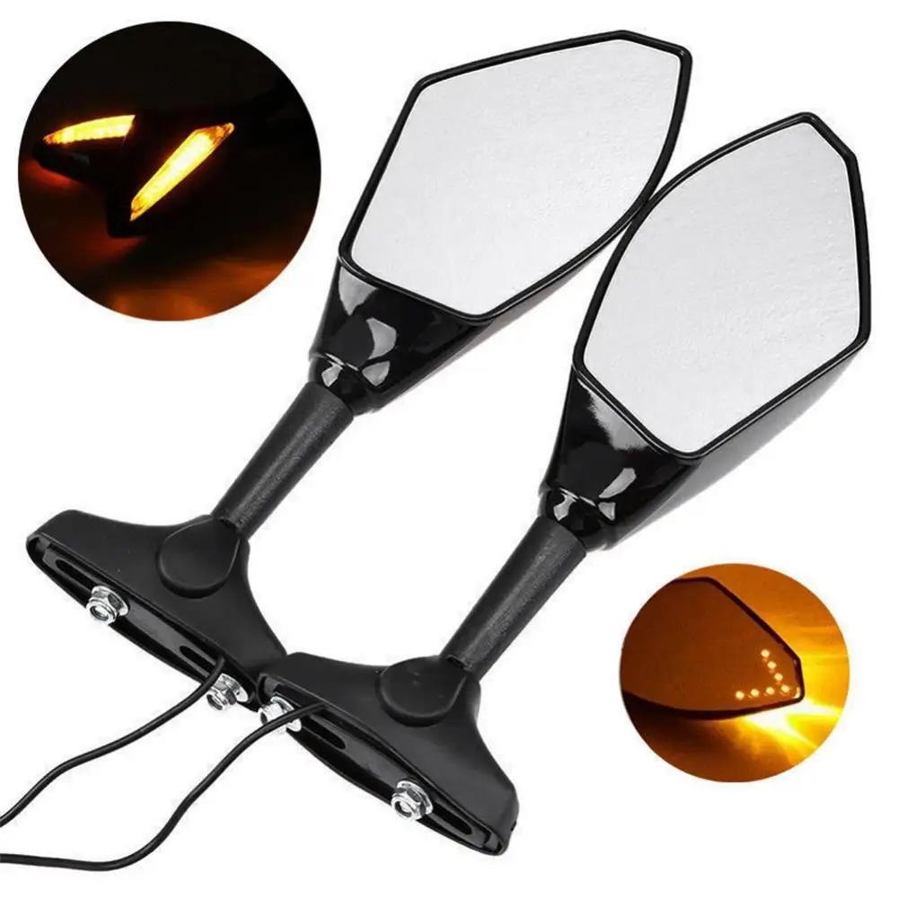 60% Hot Sale 2Pcs Side Mirrors Motorcycle Handlebar Mount Rearview Mirror with LED Turn Signal Lights Car Accessories
