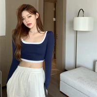 scoop neck crop top t shirts girls ribbed top tee long sleeve sexy sporty cropped shirts brandy mel top tee slim bm crop tops