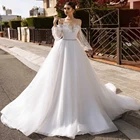 Модное свадебное платье на бретелях-спагетти с длинным рукавом-фонариком, белое блестящее платье невесты специального дизайна