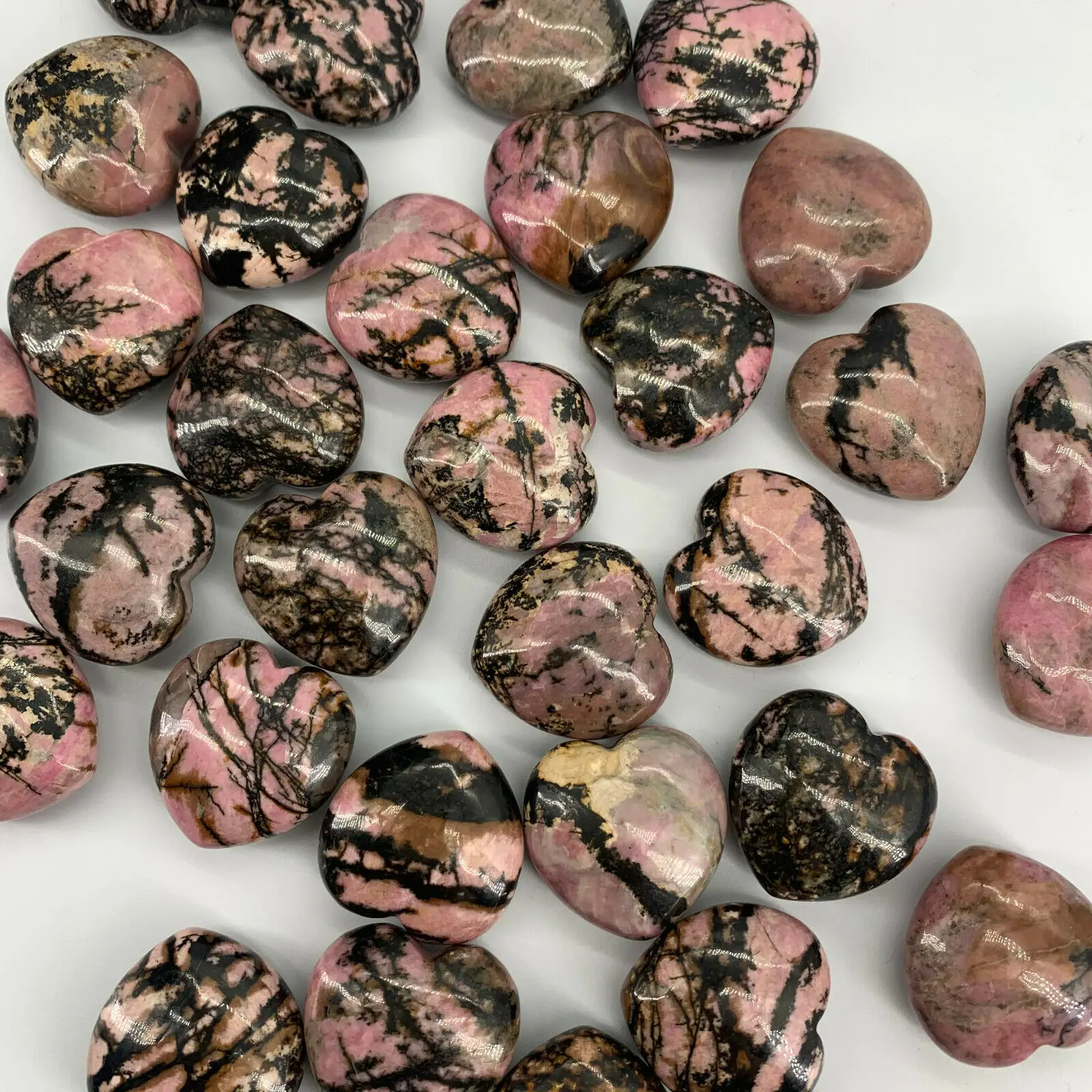 

4pc Natural Rhodonite love heart pendant crystal hand-polished reiki healing 30mm