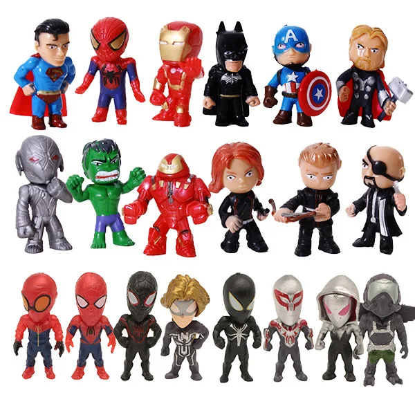 Мстители миниатюры Marvel ПВХ Фигурки Человек-паук Фигурки, детские игрушки Капитан Marvel Бэтмен Человек-паук Халк - Цвет: 20 Pcs 4 CM