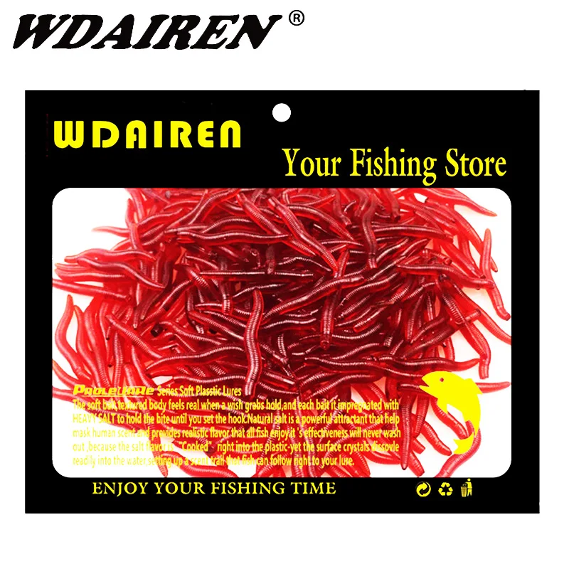 50/100pcs Lifelike Red Worm Silicone Soft Bait 35mm Shrimp Fishy Smell Additive Earthworm Artificial Fishing Lure for Carp Bass