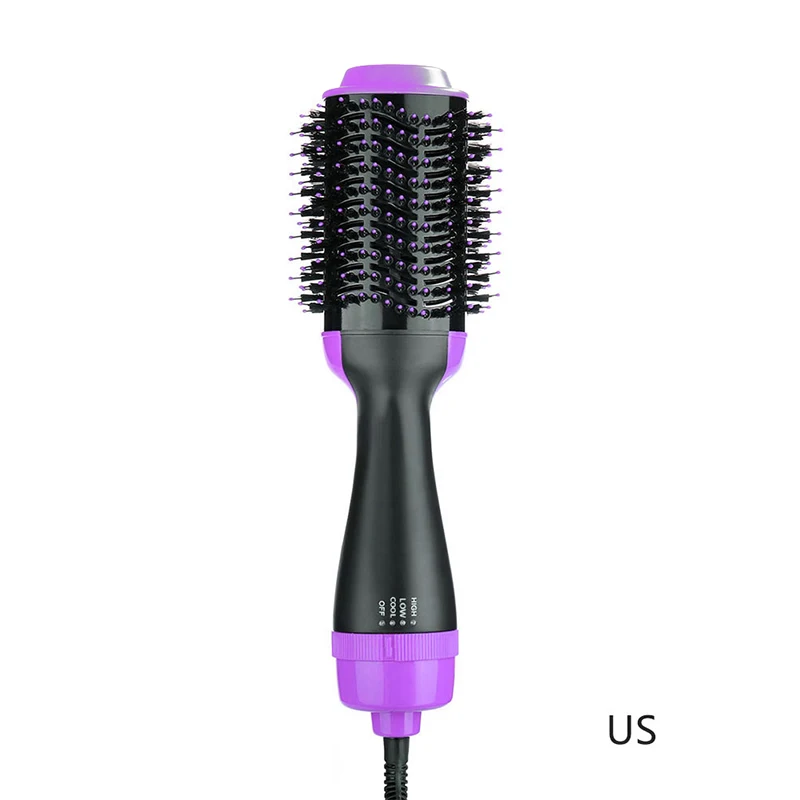 US plug Purple Многофункциональный 2 в 1 фен для волос, вращающаяся щетка для волос, роликовый вращающийся стайлер, расческа для укладки, выпрямитель для завивки, вечерние, подарок - Цвет: US plug Purple