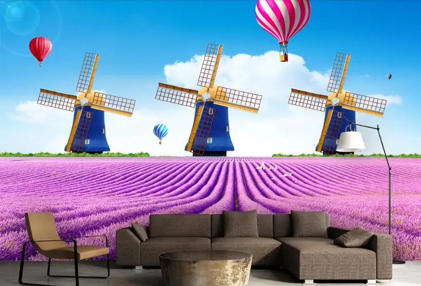 3D background wall photo paper mural 3d Lavender Dutch windmill Living room bedroom murals wallpaper | Обустройство дома