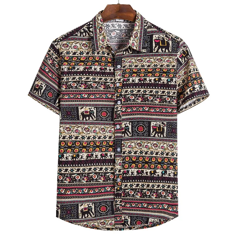 

2021 Men Shirts Short Sleeve Printed Casual Blouse Hawaiian Shirt Male Tops Summer Geometric Plus Size Shirts 5XL