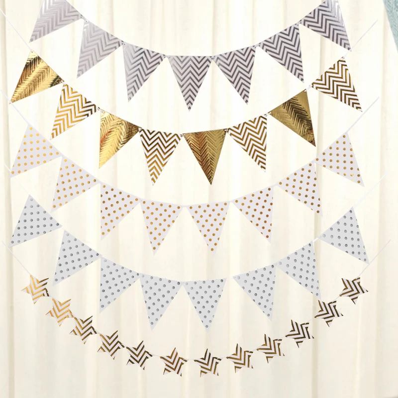 5 м 12 флагов розовое золото Бумажная гирлянда баннер для вечеринки в честь