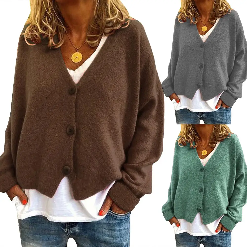 Женский кардиган с v образным вырезом однотонная свободная вязаная одежда