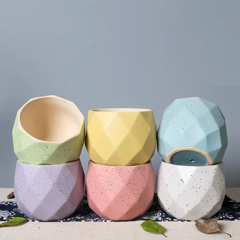 Creative Ceramic Diamond Geometric Flowerpot Simple Succulent Plant Container Green Planters Small Bonsai Pots Home Decoration | Дом и сад
