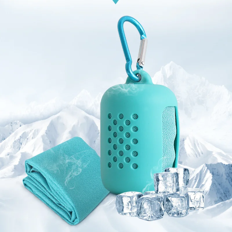 

Quick Drying Cooling Microfiber Towel Instant Cooling Relief Sports Portable Yoga Gym Pilates Running Travel Towel Silicone Bag