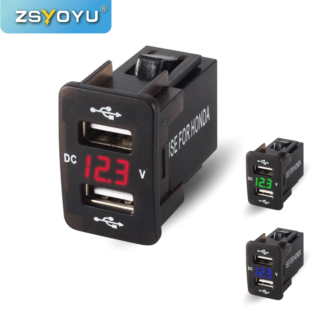 Рекламные устройство для автомобиля с двумя портами USB Зарядное устройство с светодиодный вольтметр, 12 В, 24 В до 5 В, 4.2A автомобиль USB разъем мобильного телефона Быстрый Зарядное устройство гнездо для Honda