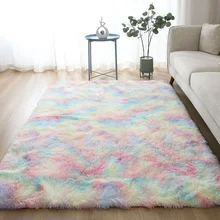 Alfombras peludas de colores para decoración del hogar, tapete suave y esponjoso de felpa de Color arcoíris para sala de estar y dormitorio, novedad (3)