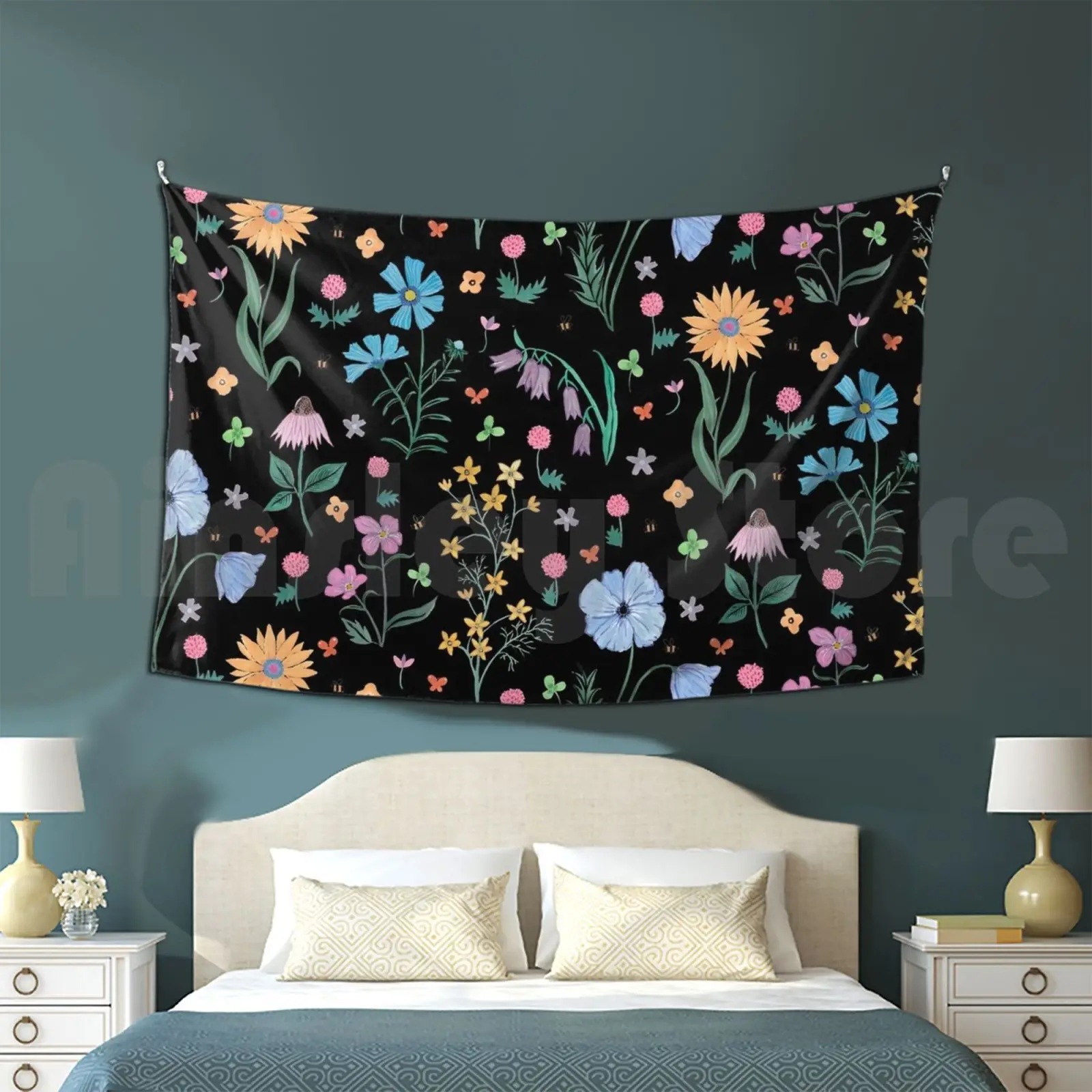 Весенний сад с тисненым узором темный фоновый гобелен гостиная спальня акварель