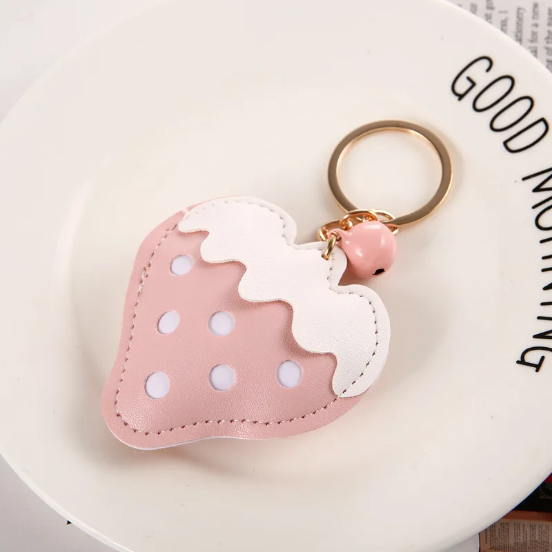 

Leather Strawberry Keychain Decorative Pendants for Women Bags Car Key Ring Bells Phone Pendant Jewelry Gift