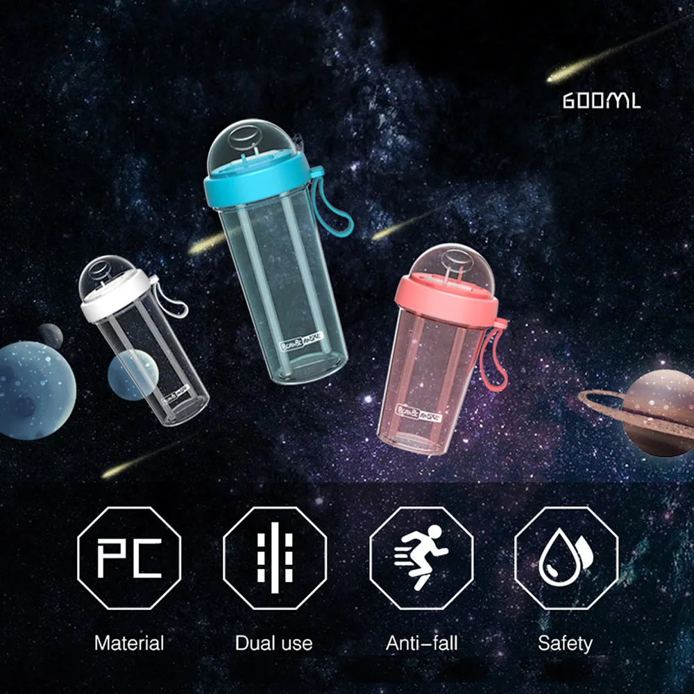 Креативные бутылки для напитков воды с соломинкой фитнеса без бисфенола двойное
