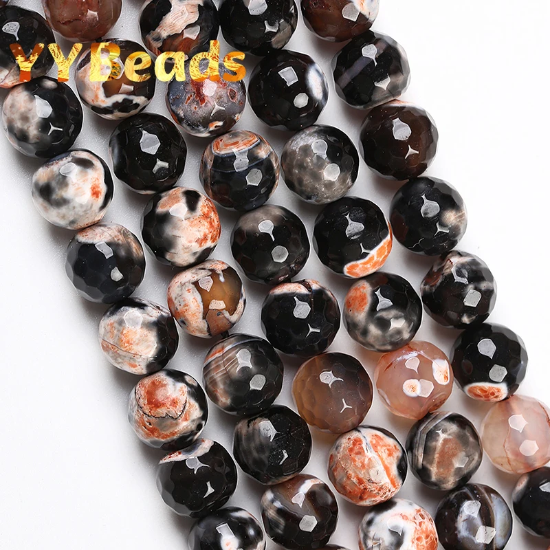 

Natural Faceted Orange Fire Dragon Agates Onyx Beads 8mm 10mm Loose Charm Beads For Jewelry Making DIY Women Bracelets Necklaces