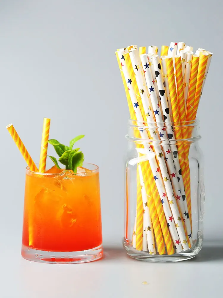 

Disposable Straws Disposable long paper straws milk tea color Art drink creative paper Environmental juice cocktail