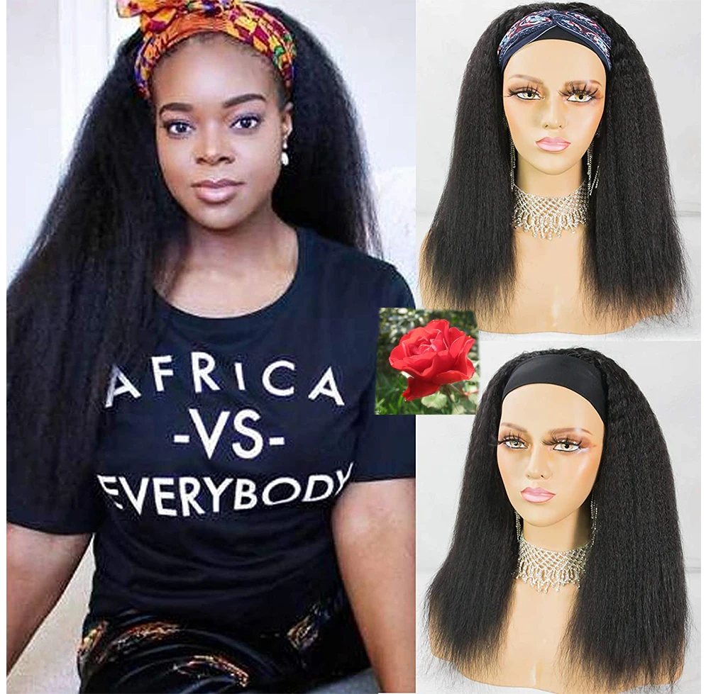 

Headband Wig Kinky Straight for Black Women Human Hair Italian Yaki Straight None Lace Front Wigs with Remy Hair Natural Color
