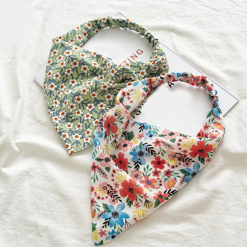 

Women Sweet Pastoral Style Floral Scrunchies Elastic Hair Bands Vintage Triangle Hairband Bohemia Hair Scarf Fashion Headwear
