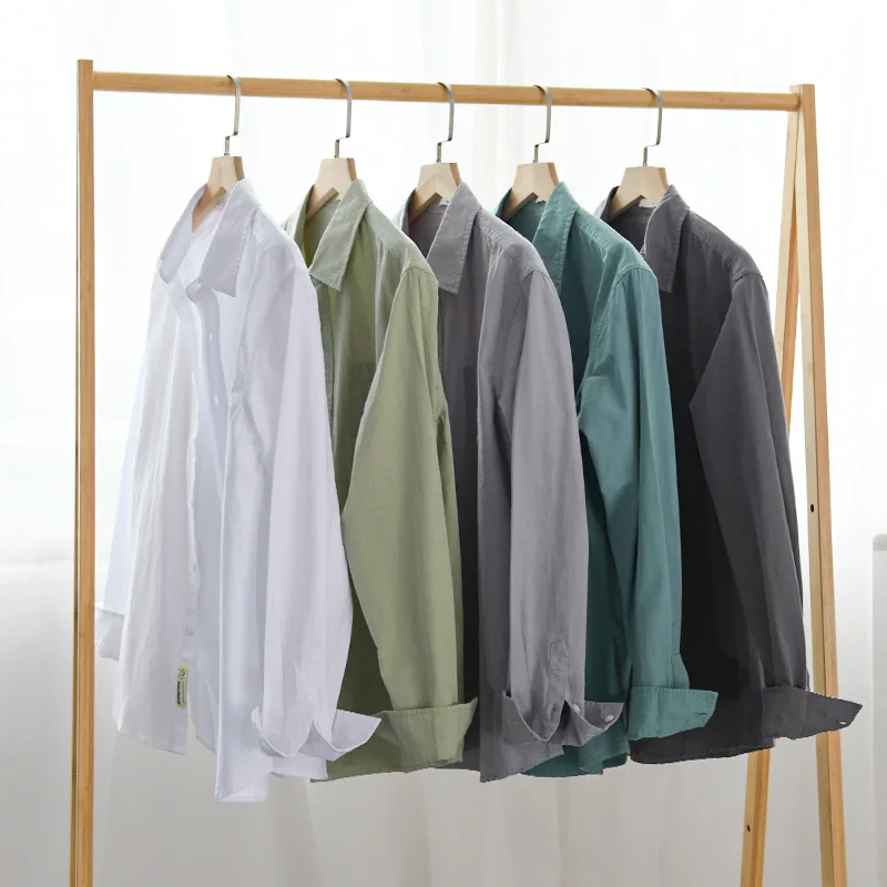 

2021 Spring And Autumn New Men's Cotton Long-sleeved Shirt Business Casual Trend All-match Solid Color Top Male Brand Clothes