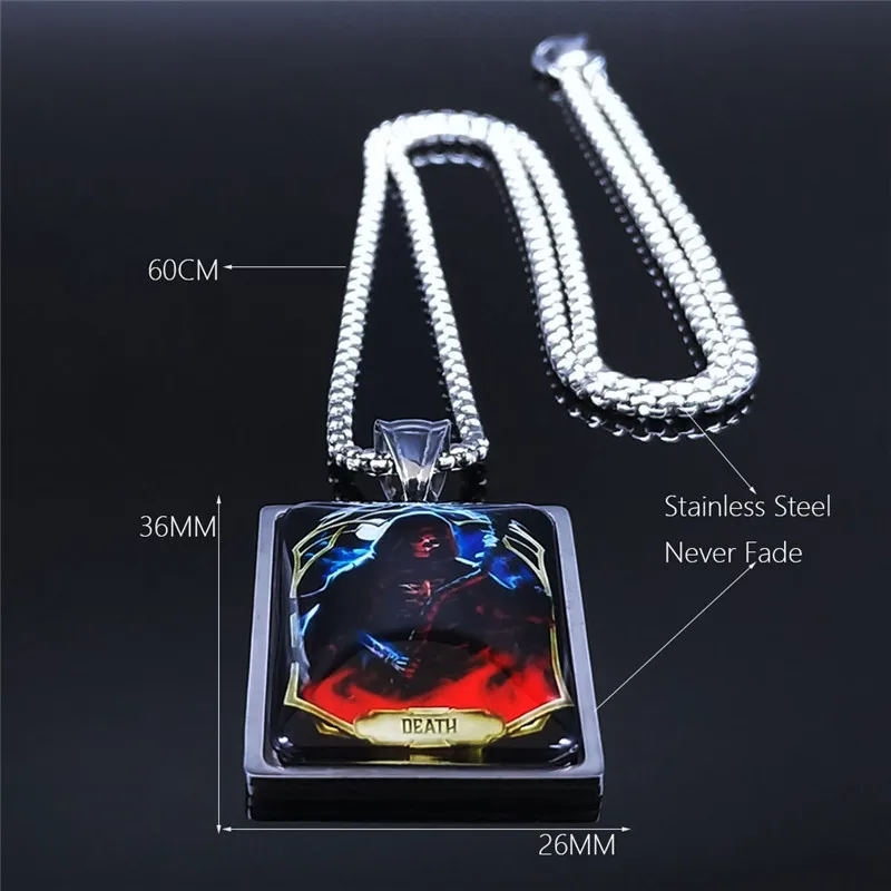 

Tarot Small Glacoide Black Dead Volcano Stainless Steel Glass Necklace Chain Men/Women Silver Color Jewelry chaine homme NXS03