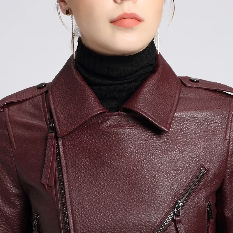 

2020 High Quality Luxury Female Jacket Fashion Genuine Leather Women Biker Jacket Slim Fit Sheepskin Jackets For Woman Plus Size
