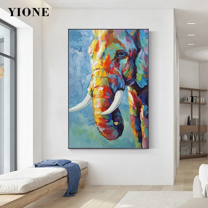 

Color Graffiti Elephant Canvas Oil Painting Custom Street Art Animal Poster Print Wall Pictures for Living Room Aisle Decoration