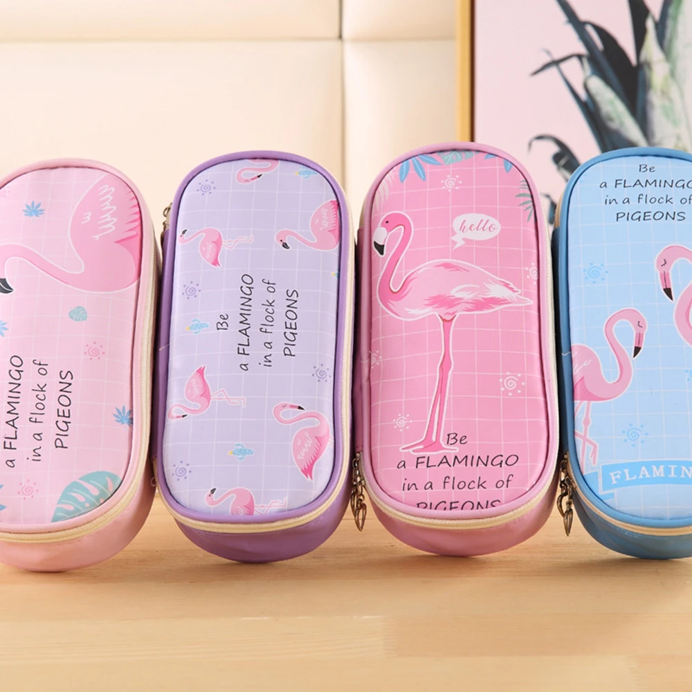 Милый чехол для карандашей с фламинго милая многофункциональная вместительная