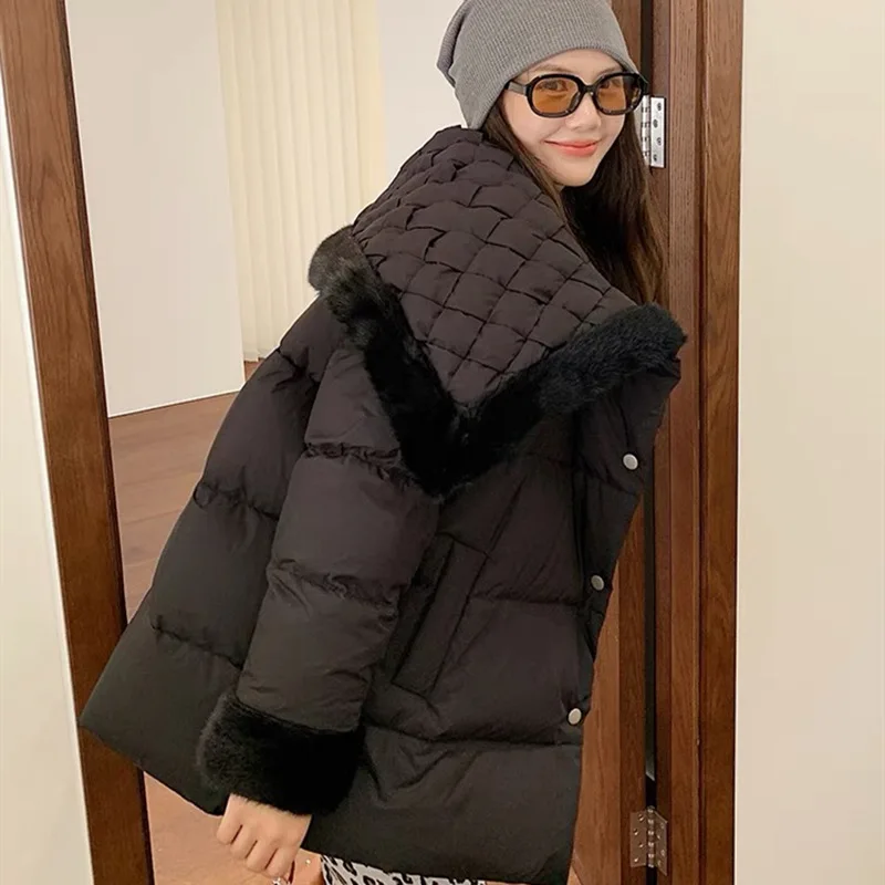 

Woven Style Sailor Collar Mink Fur 90 down Jacket Women's Mid-Length 2021 Winter New European Fashion Real Fur Coat Women
