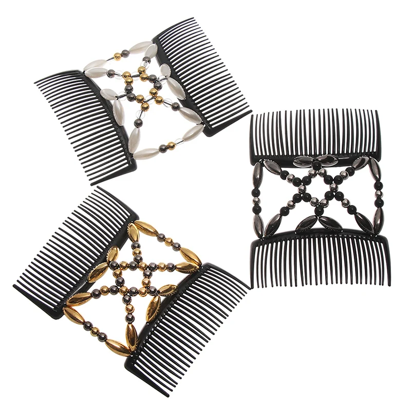 Женская двухрядная расческа ручной работы для волос с бисером эластичная