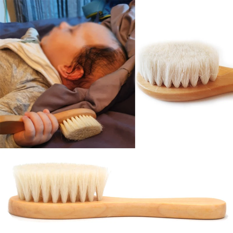 

New Baby Care Pure Natural Wool Baby Wooden Brush Comb Brush Baby Hairbrush Newborn Hair Brush Infant Comb Head Massager