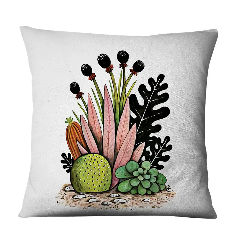 Кактус цветок растение печать зеленая наволочка для дивана стула льняные