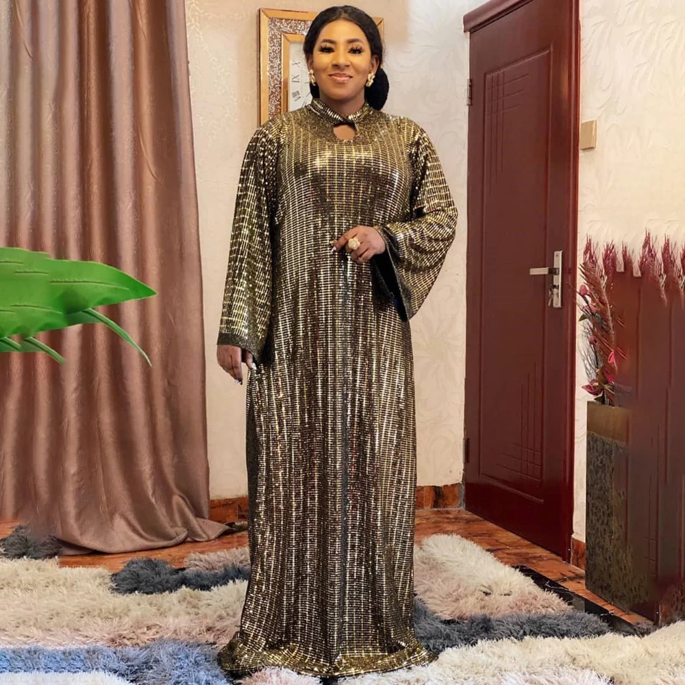 

MD Plus Size Boubou African Dresses For Women Ankara Dashiki Long Robe Muslim Fashion Abaya Dubai Kaftan Sequin Evening Gowns