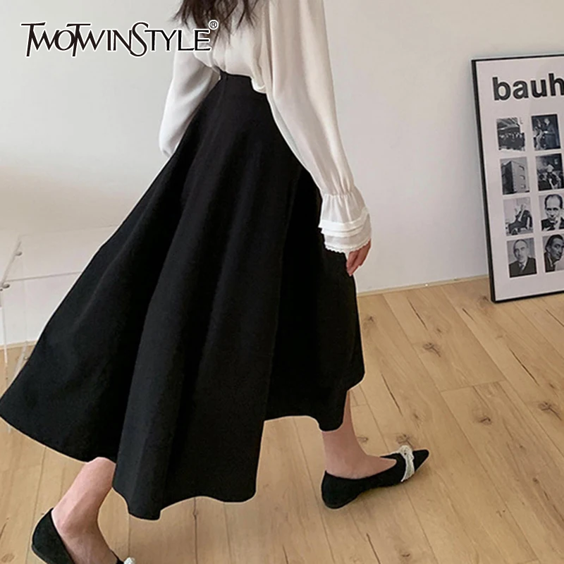 

Женская однотонная длинная юбка TWOTWINSTYLE, плиссированная свободная повседневная юбка с высокой талией, 2021