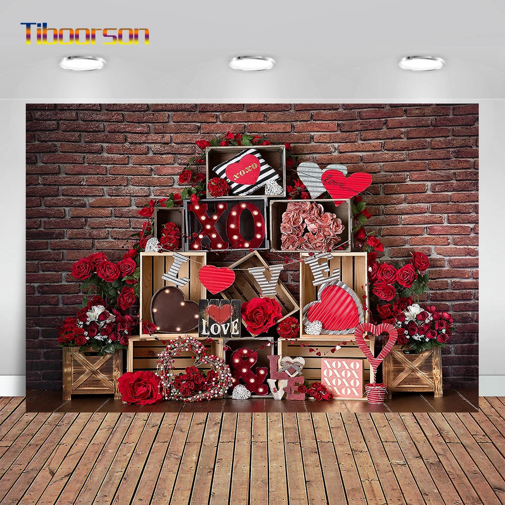 

День Святого Валентина фон для фотосъемки с потертой Красной кирпичная стена фон для фотосъемки с изображением красного цвета; Футболка с р...