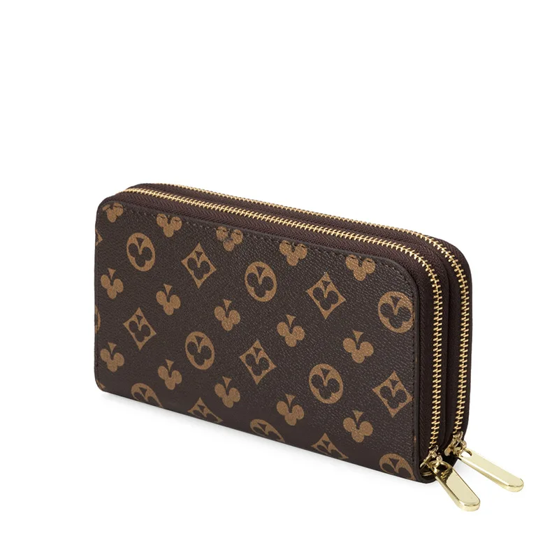 

2021 New Retro Women Wallet and Purse Luxury Designer Printing Double Zipper Money Purse Cluth Large Capacity Long Phone Wallet