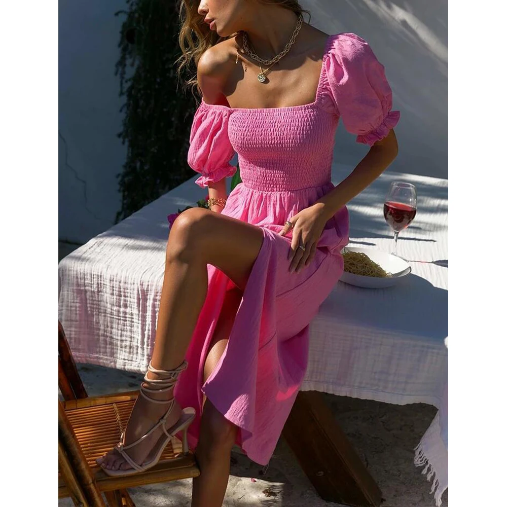 

VICABO Women Dress 2021 Summer Womens Clothes Casual Swing Dress Holiday Split Maxi Sundress Ropa Mujer Vestidos