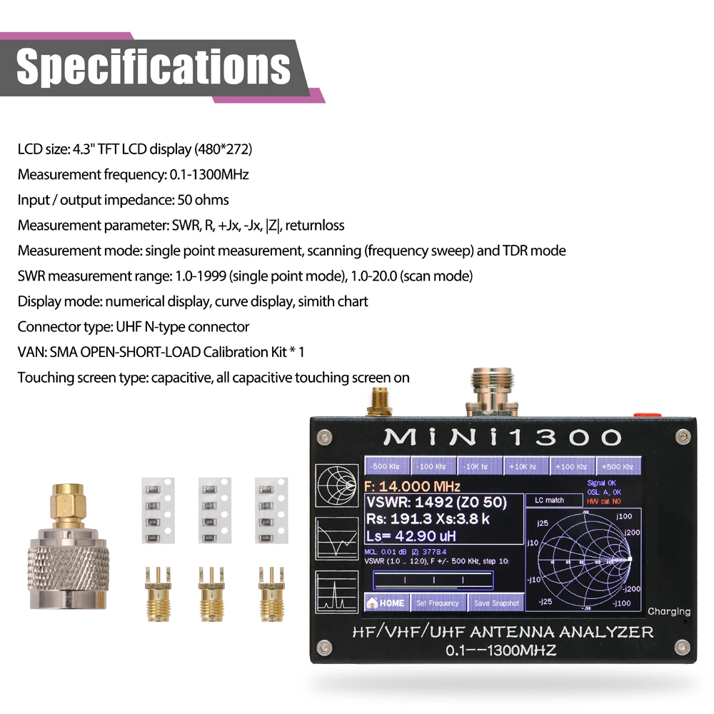 Векторный анализатор сети MINI1300 цифровой дисплей сенсорный экран 0 1-1300 МГц HF VHF UHF