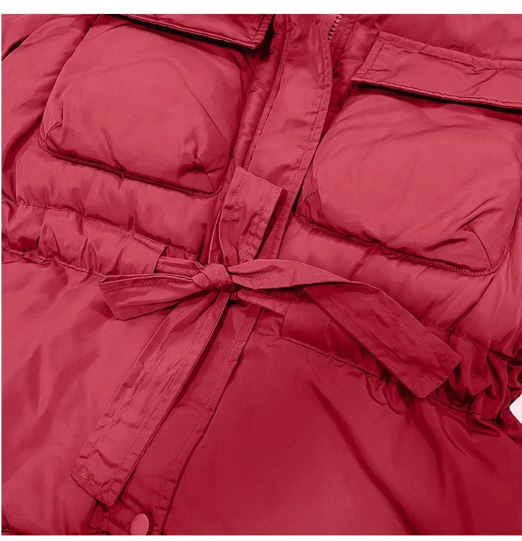 

Winter Fall Women Female Beige Black Wine Red Green High Waisted Thick Warm Parka Coat , Padded Parkas Coats for Woman
