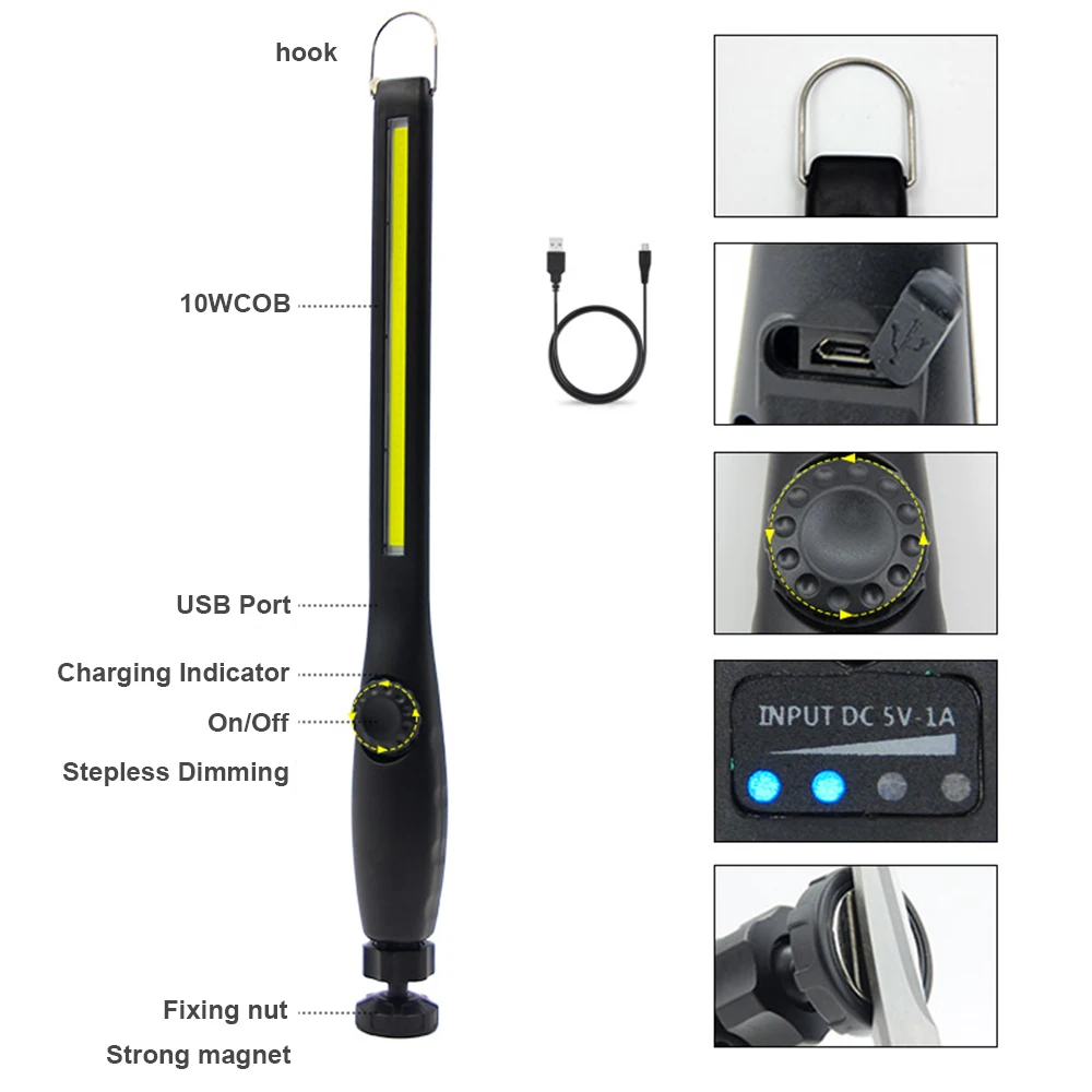 Перезаряжаемый рабочий COB-фонасветильник светодиодный светильник для ремонта