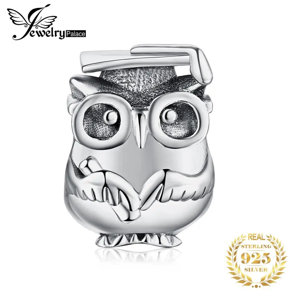 

JewelryPalace 925 Sterling Silver Wise Owl Wearing Glasses Beads Charm Fashion DIY Bead Charm For Women Bracelets
