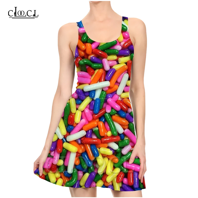 

CLOOCL New Fashion Colorful Candies Ladies Summer Trend Party Girls 3D Print Pattern Dress Sexy
